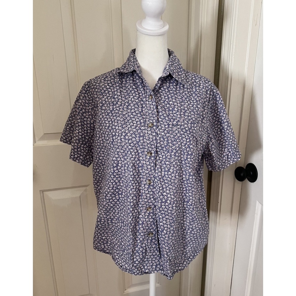 VTG 90s Bill Blass 100% Cotton Floral Short Sleeve Button Up Top Womens Size S